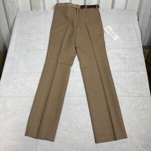 Lamigo Mens Dress Pants Brown Textured Flat Front Belted Pockets Size 33 NWT